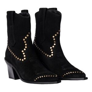 Zadig & Voltaire Black Heeled Boots with Gold Accents